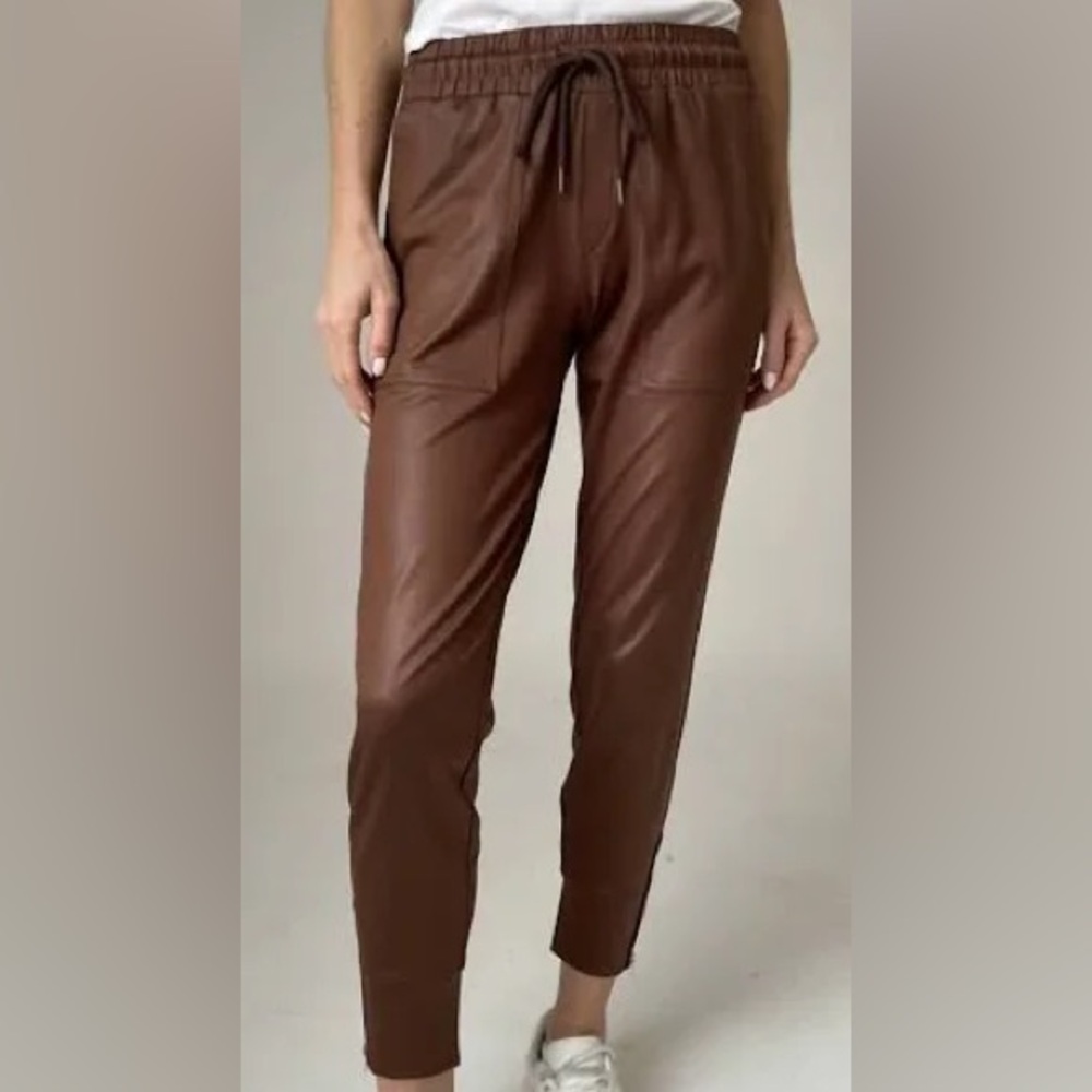 Brown Faux Leather Pants By Ella Blue